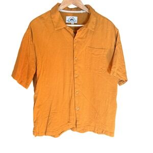 Free Planet Mens Orange Textured Short Sleeve Button Up Shirt Size XL